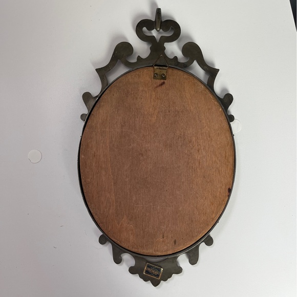 Vintage Gothic Pewter Metal Oval Wall Mirror MCM Victorian - Picture 3 of 13